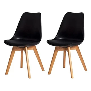 Kit 2 Cadeiras Para Mesa De Jantar Sala Cozinha Estofada Saarinen Design Leda Eames Eiffel Base Madeira Preto