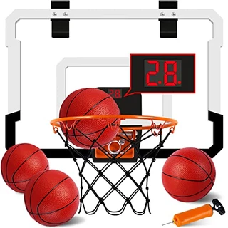 Xucutu Mini cesta de basquete interna para porta – mini cesta de basquete sobre a porta com placar e 4 bolas, cesta de basquete dobrável para parede e quarto, brinquedo de basquete, presente para