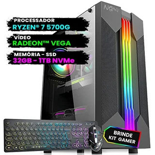 Pc Gamer Computador Completo NoLag Amd Ryzen 7, Radeon™ Graphics Vega, 32GB Ram, SSD 1TB NVMe, Gabinete RGB