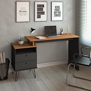 Mesa de escritório Escrivaninha Plus com 2 gavetas Preto/Freijo