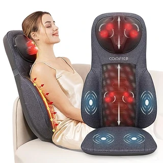 COMFIER Massageador de pescoço nas costas com calor, almofada de assento ajustável para cadeira para pescoço ombros, almofada de cadeira de massagem shiatsu para suporte das costas,
