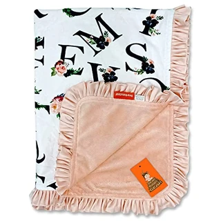 Dear Baby Gear Cobertor floral de luxo para bebês – presentes reversíveis, marcos e recém-nascidos para meninas e meninos – alfabeto floral, blush minky, blush babados, 100 x 83 centímetros