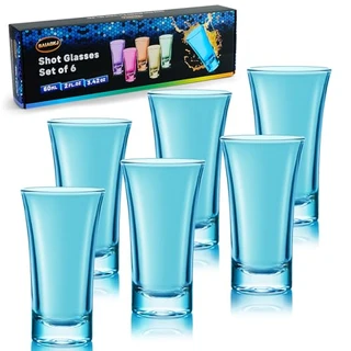 SAIAOKJ Conjunto de copos de shot, copos de dose de base pesada de 59 g, pacote com 6 copos de tequila com caixa de presente copo redondo para bebidas Whiskey Vodka Tequila Cocktail (azul escuro)
