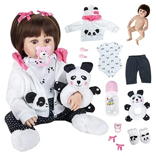 Bebe Reborn menina Boneca realista Bebê reborn de silicone original Original (Panda Boneca 48CM)