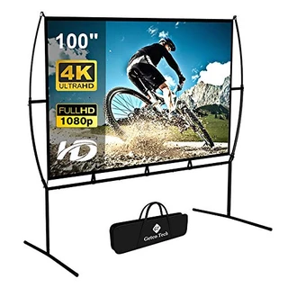 Tela do projetor com suporte dobrável para filme tela de 100 polegadas, tela de projeção dupla face HD sem rugas, projetor interno externo para cinema em casa