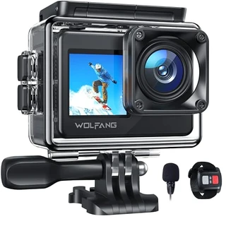 Câmera de Ação WOLFANG 4K 20MP WiFi GA120, Câmera Subaquática à Prova d'Água 40M para Snorkeling, Câmera Vlogging de Ângulo Amplo de 170° com Tela Dupla, EIS, Microfone Externo, Controle Remoto