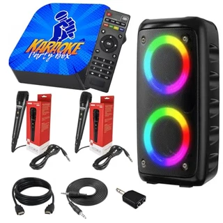 Karaokê Party Box Azul Completo + 2 Microfones + Caixa de Som + De 1000 Músicas Videoke Diversas (Não precisa de internet)