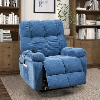 Wekity Cadeira reclinável reclinável plana com motor duplo grande para idosos, posição infinita com airbag e massagem de calor lombar, até 136 kg, cadeira reclinável de elevação elétrica (azul)