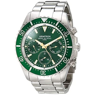 Armitron Relógio masculino com pulseira multifuncional, Prata/verde