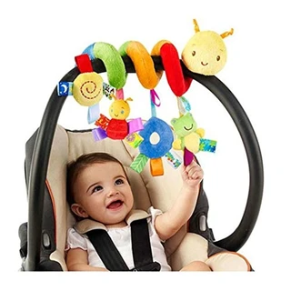 Sunfenle Brinquedo de carrinho infantil, bebê minhoca berço ao redor do chocalho desenho animado inseto carrinho pendurado pelúcia envoltório espiral brinquedos de segurança para bebês meninos e meninas
