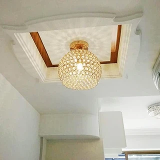 Lustre Moderno Luminária De Teto de Cristal De Ferro E27 para sala de estar, corredor (Ouro)