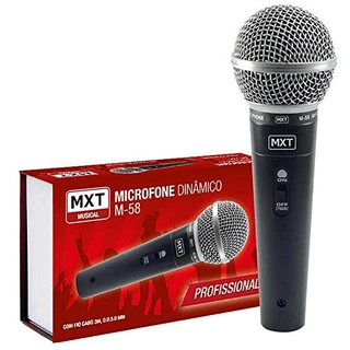 B076BK86YP - Microfone Dinâmico De Metal MXT M-58 Preto Cabo 3m