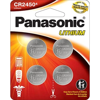 Panasonic CR2450 Baterias de bateria de lítio de longa duração de 3,0 volts em embalagem resistente a crianças, com base em padrões, pacote com 4 baterias
