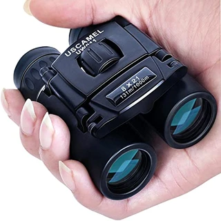 USCAMEL Binóculos de bolso dobrável mini telescópio compacto de viagem HD Bak4 lentes ópticas foco fácil 8x21 cor preta