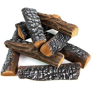 Barton Conjunto de 10 peças de toras de cerâmica lareira ventilada a gás tronco de fogo realista toras de madeira empilháveis lareira lareira inserção lareira